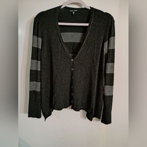 Eileen Fisher Black And Gray Striped Cardigan Size Large